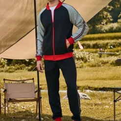 Men's Tracksuit Sweatsuit Full Zip Sweatshirt Black Army Green Standing Collar Color Block Patchwork 2 Piece Sports & Outdoor Daily Holiday Streetwear Basic Casual Spring & Fall Clothing Apparel