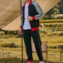 Men's Tracksuit Sweatsuit Full Zip Sweatshirt Black Army Green Standing Collar Color Block Patchwork 2 Piece Sports & Outdoor Daily Holiday Streetwear Basic Casual Spring & Fall Clothing Apparel