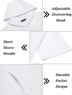 Men's Tracksuit T shirt & Shorts Outfit Set Hoodie Outdoor Daily Sports Pocket Drawstring Plain Wine Red Black White Polyester Activewear Streetwear Lightweight Summer