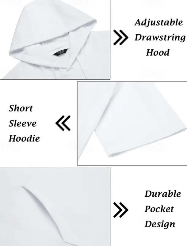 Men's Tracksuit T shirt & Shorts Outfit Set Hoodie Outdoor Daily Sports Pocket Drawstring Plain Wine Red Black White Polyester Activewear Streetwear Lightweight Summer