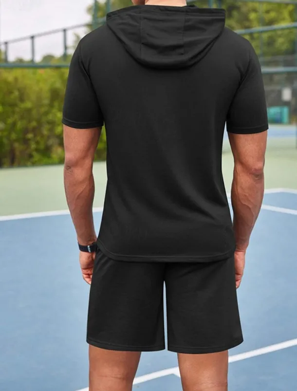 Men's Tracksuit T shirt & Shorts Outfit Set Hoodie Outdoor Daily Sports Pocket Drawstring Plain Wine Red Black White Polyester Activewear Streetwear Lightweight Summer