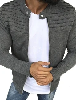 Men's Transition Jacket Casual Jacket Shacket Cardigan Daily Wear Autumn / Fall Navy Wine Red Black Light Grey Puffer Jacket