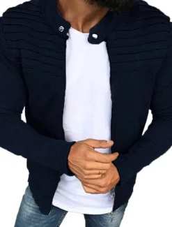 Men's Transition Jacket Casual Jacket Shacket Cardigan Daily Wear Autumn / Fall Navy Wine Red Black Light Grey Puffer Jacket