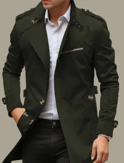 Men's Transition Jacket Trench Coat Outdoor All Seasons Windbreaker Outerwear Clothing Apparel Streetwear Plain Front Pocket Lapel Single Breasted