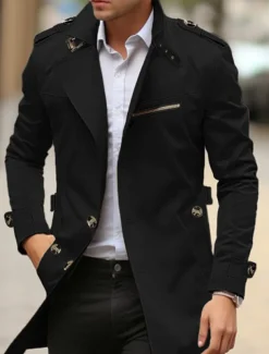 Men's Transition Jacket Trench Coat Outdoor All Seasons Windbreaker Outerwear Clothing Apparel Streetwear Plain Front Pocket Lapel Single Breasted