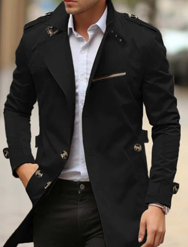 Men's Transition Jacket Trench Coat Outdoor All Seasons Windbreaker Outerwear Clothing Apparel Streetwear Plain Front Pocket Lapel Single Breasted