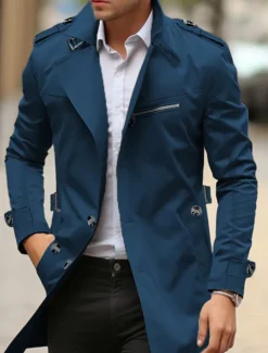 Men's Transition Jacket Trench Coat Outdoor All Seasons Windbreaker Outerwear Clothing Apparel Streetwear Plain Front Pocket Lapel Single Breasted