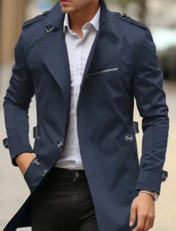 Men's Transition Jacket Trench Coat Outdoor All Seasons Windbreaker Outerwear Clothing Apparel Streetwear Plain Front Pocket Lapel Single Breasted