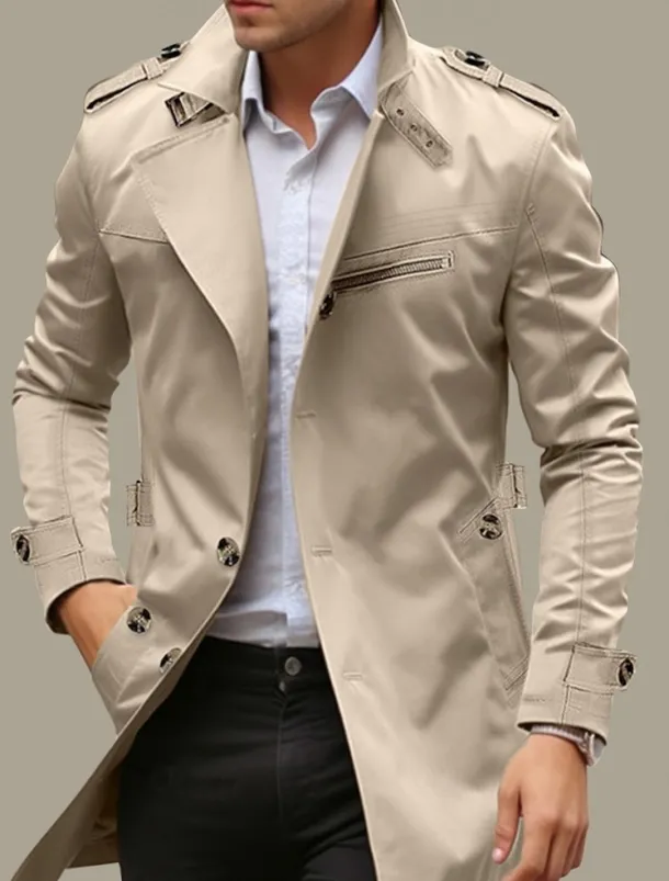Men's Transition Jacket Trench Coat Outdoor All Seasons Windbreaker Outerwear Clothing Apparel Streetwear Plain Front Pocket Lapel Single Breasted