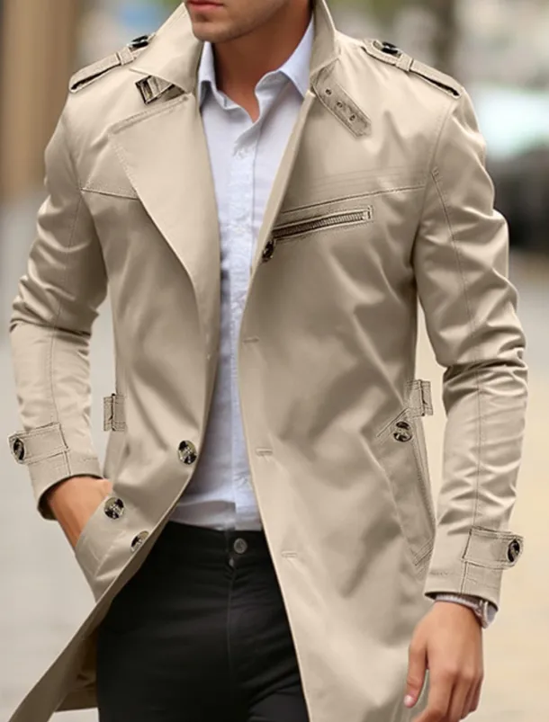Men's Transition Jacket Trench Coat Outdoor All Seasons Windbreaker Outerwear Clothing Apparel Streetwear Plain Front Pocket Lapel Single Breasted
