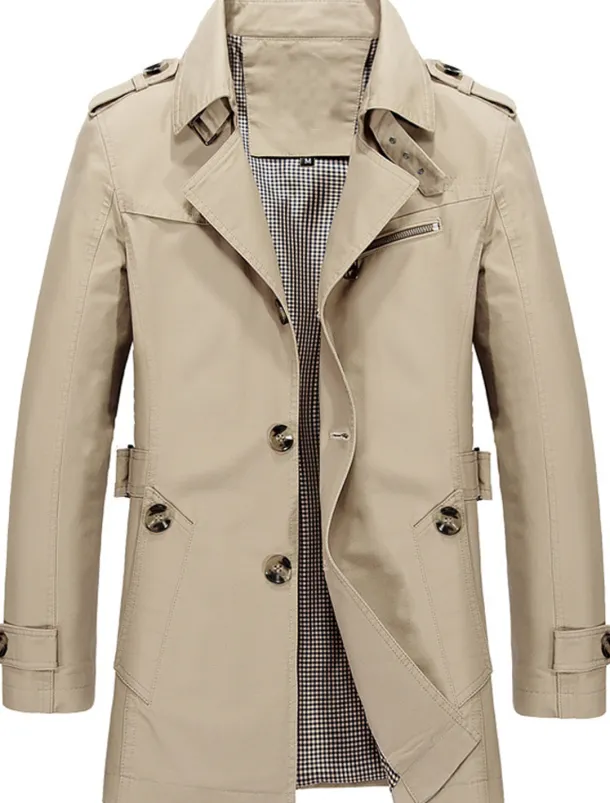 Men's Transition Jacket Trench Coat Outdoor All Seasons Windbreaker Outerwear Clothing Apparel Streetwear Plain Front Pocket Lapel Single Breasted