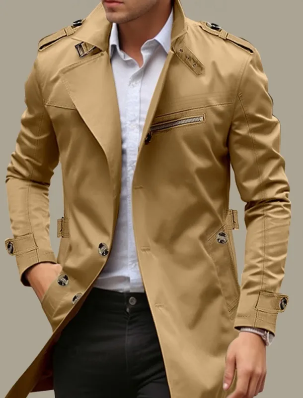 Men's Transition Jacket Trench Coat Outdoor All Seasons Windbreaker Outerwear Clothing Apparel Streetwear Plain Front Pocket Lapel Single Breasted