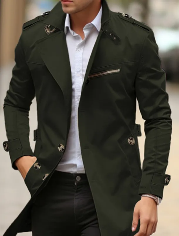 Men's Transition Jacket Trench Coat Outdoor All Seasons Windbreaker Outerwear Clothing Apparel Streetwear Plain Front Pocket Lapel Single Breasted