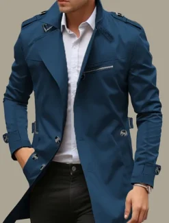 Men's Transition Jacket Trench Coat Outdoor All Seasons Windbreaker Outerwear Clothing Apparel Streetwear Plain Front Pocket Lapel Single Breasted