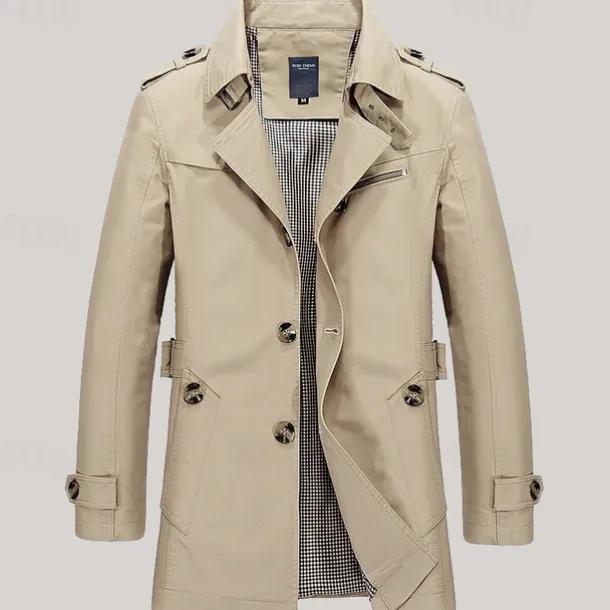 Men's Transition Jacket Trench Coat Going out All Seasons Windbreaker Outerwear Clothing Apparel Solid Colored Button-Down Turndown Single Breasted