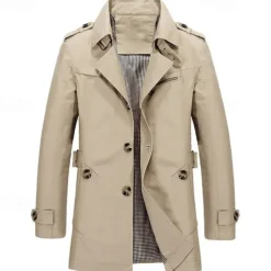 Men's Transition Jacket Trench Coat Going out All Seasons Windbreaker Outerwear Clothing Apparel Solid Colored Button-Down Turndown Single Breasted