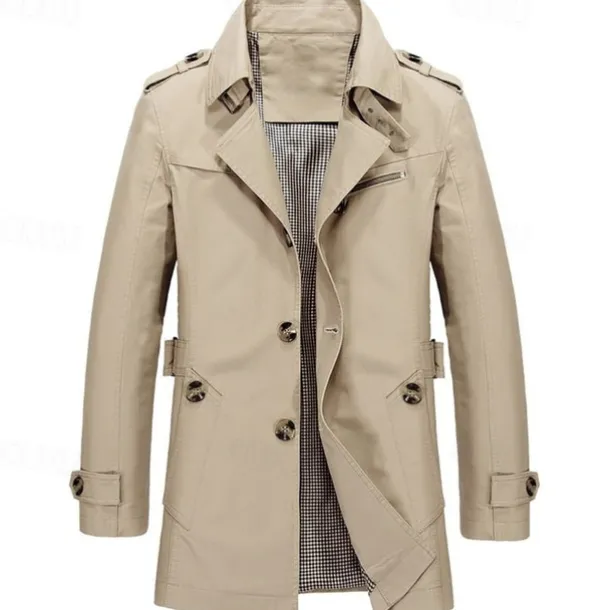 Men's Transition Jacket Trench Coat Going out All Seasons Windbreaker Outerwear Clothing Apparel Solid Colored Button-Down Turndown Single Breasted