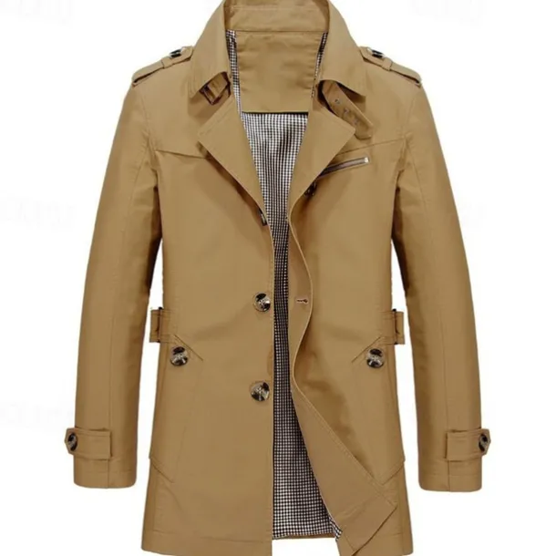 Men's Transition Jacket Trench Coat Going out All Seasons Windbreaker Outerwear Clothing Apparel Solid Colored Button-Down Turndown Single Breasted