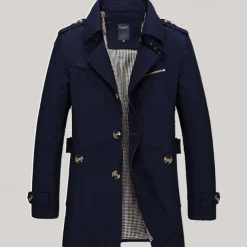 Men's Transition Jacket Trench Coat Going out All Seasons Windbreaker Outerwear Clothing Apparel Solid Colored Button-Down Turndown Single Breasted