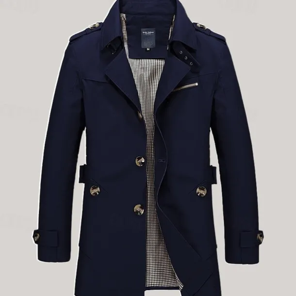 Men's Transition Jacket Trench Coat Going out All Seasons Windbreaker Outerwear Clothing Apparel Solid Colored Button-Down Turndown Single Breasted