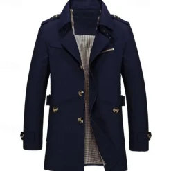 Men's Transition Jacket Trench Coat Going out All Seasons Windbreaker Outerwear Clothing Apparel Solid Colored Button-Down Turndown Single Breasted