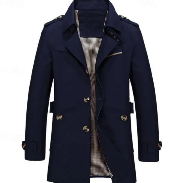 Men's Transition Jacket Trench Coat Going out All Seasons Windbreaker Outerwear Clothing Apparel Solid Colored Button-Down Turndown Single Breasted