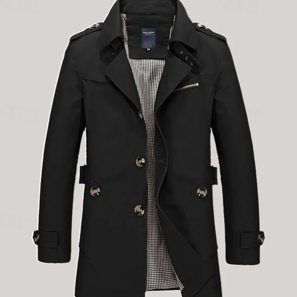 Men's Transition Jacket Trench Coat Going out All Seasons Windbreaker Outerwear Clothing Apparel Solid Colored Button-Down Turndown Single Breasted