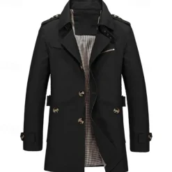 Men's Transition Jacket Trench Coat Going out All Seasons Windbreaker Outerwear Clothing Apparel Solid Colored Button-Down Turndown Single Breasted