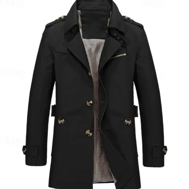 Men's Transition Jacket Trench Coat Going out All Seasons Windbreaker Outerwear Clothing Apparel Solid Colored Button-Down Turndown Single Breasted