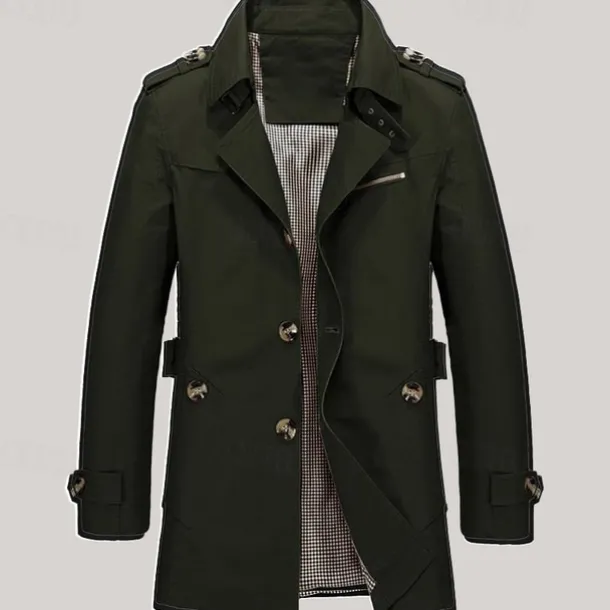 Men's Transition Jacket Trench Coat Going out All Seasons Windbreaker Outerwear Clothing Apparel Solid Colored Button-Down Turndown Single Breasted