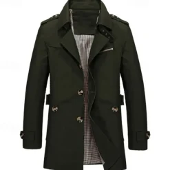 Men's Transition Jacket Trench Coat Going out All Seasons Windbreaker Outerwear Clothing Apparel Solid Colored Button-Down Turndown Single Breasted