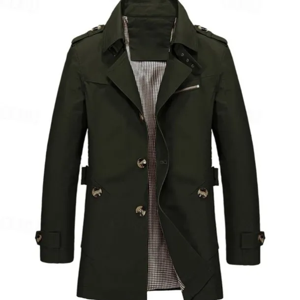 Men's Transition Jacket Trench Coat Going out All Seasons Windbreaker Outerwear Clothing Apparel Solid Colored Button-Down Turndown Single Breasted