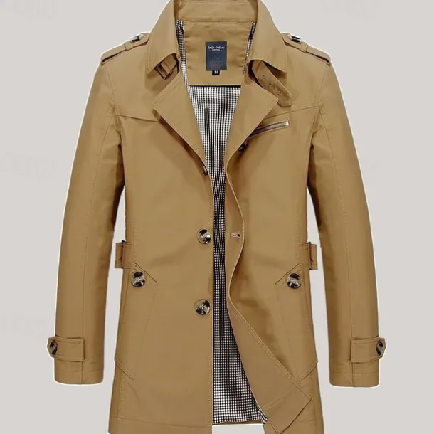 Men's Transition Jacket Trench Coat Going out All Seasons Windbreaker Outerwear Clothing Apparel Solid Colored Button-Down Turndown Single Breasted