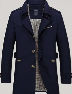 Men's Transition Jacket Trench Coat Trench Coat Daily Spring & Fall Polyester Windbreaker Outerwear Clothing Apparel Vintage Solid Colored Notch lapel collar