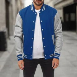 Men's Transition Jacket Varsity Jacket Baseball Physical Therapy Basic All Seasons Classic School Uniforms Regular Black Navy Blue Royal Blue Light Grey Jacket