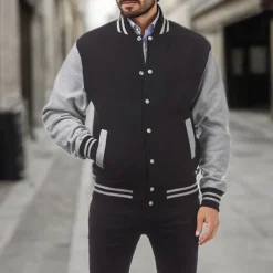 Men's Transition Jacket Varsity Jacket Baseball Physical Therapy Basic All Seasons Classic School Uniforms Regular Black Navy Blue Royal Blue Light Grey Jacket