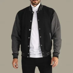 Men's Transition Jacket Varsity Jacket Baseball Physical Therapy Basic All Seasons Classic School Uniforms Regular Black Navy Blue Royal Blue Light Grey Jacket