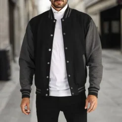 Men's Transition Jacket Varsity Jacket Baseball Physical Therapy Basic All Seasons Classic School Uniforms Regular Black Navy Blue Royal Blue Light Grey Jacket