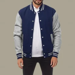 Men's Transition Jacket Varsity Jacket Baseball Physical Therapy Basic All Seasons Classic School Uniforms Regular Black Navy Blue Royal Blue Light Grey Jacket