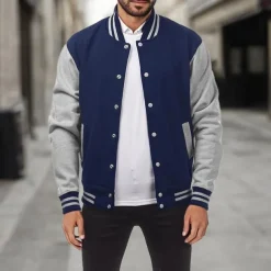 Men's Transition Jacket Varsity Jacket Baseball Physical Therapy Basic All Seasons Classic School Uniforms Regular Black Navy Blue Royal Blue Light Grey Jacket
