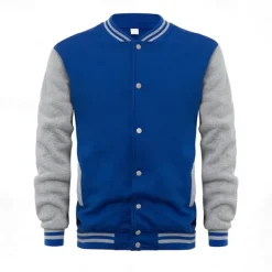 Men's Transition Jacket Varsity Jacket Baseball Physical Therapy Basic All Seasons Classic School Uniforms Regular Black Navy Blue Royal Blue Light Grey Jacket