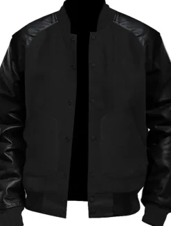 Men's Transition Jacket Varsity Jacket Daily Wear Leather Sleeved Spring & Fall Plain Streetwear Stand Collar Short Black White Light Grey Dark Gray Jacket