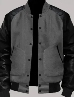 Men's Transition Jacket Varsity Jacket Daily Wear Leather Sleeved Spring & Fall Plain Streetwear Stand Collar Short Black White Light Grey Dark Gray Jacket