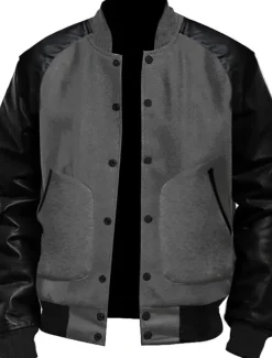 Men's Transition Jacket Varsity Jacket Daily Wear Leather Sleeved Spring & Fall Plain Streetwear Stand Collar Short Black White Light Grey Dark Gray Jacket