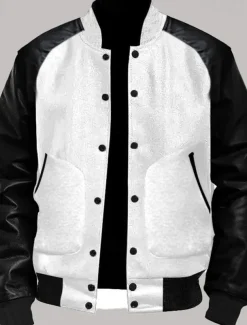 Men's Transition Jacket Varsity Jacket Daily Wear Leather Sleeved Spring & Fall Plain Streetwear Stand Collar Short Black White Light Grey Dark Gray Jacket