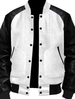 Men's Transition Jacket Varsity Jacket Daily Wear Leather Sleeved Spring & Fall Plain Streetwear Stand Collar Short Black White Light Grey Dark Gray Jacket