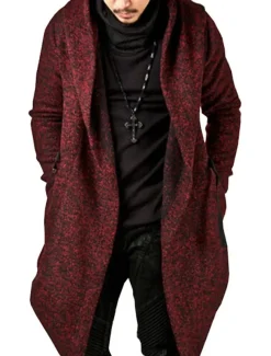 Men's Trench Coat Hooded Cloak Outdoor Daily Wear Fall & Winter 100% Cotton Outerwear Clothing Apparel Fashion Streetwear Plain Hooded