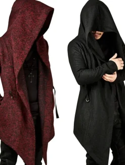 Men's Trench Coat Hooded Cloak Outdoor Daily Wear Fall & Winter 100% Cotton Outerwear Clothing Apparel Fashion Streetwear Plain Hooded