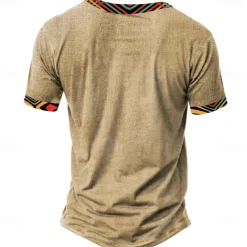 Men's Tribal Bandana Print T Shirt Henley Shirt Short Sleeve 3D Print Designer Ethnic Vacation Casual Daily Summer Spring Yellow Green Khaki Henley Henley T-Shirt