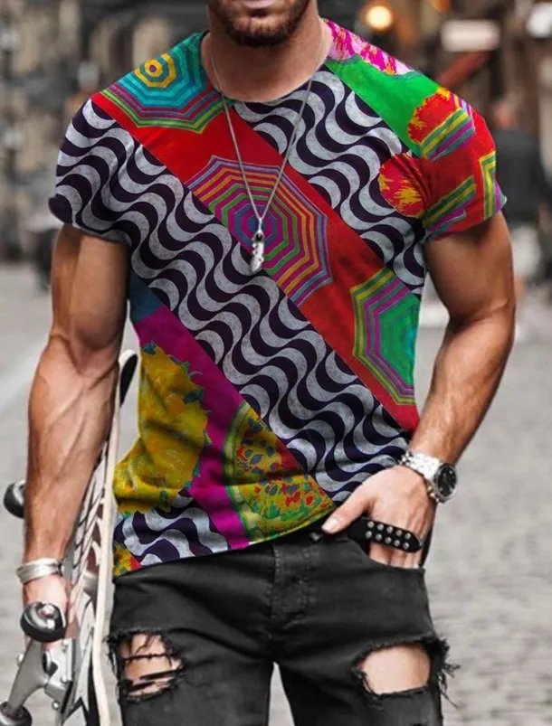 Men's Tribal Graphic Prints Totem T shirt Short Sleeve T shirt Other Prints Round Neck Shirt Designer Basic Casual Street Casual A B C Summer Spring & Summer Clothing Apparel Normal S M L XL XXL 3XL